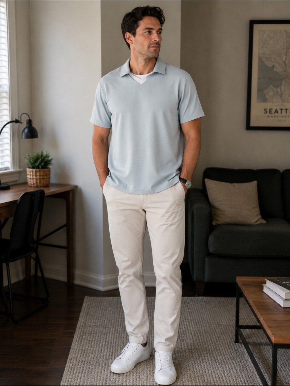 RHONE Light Blue Polo Performance Shirt